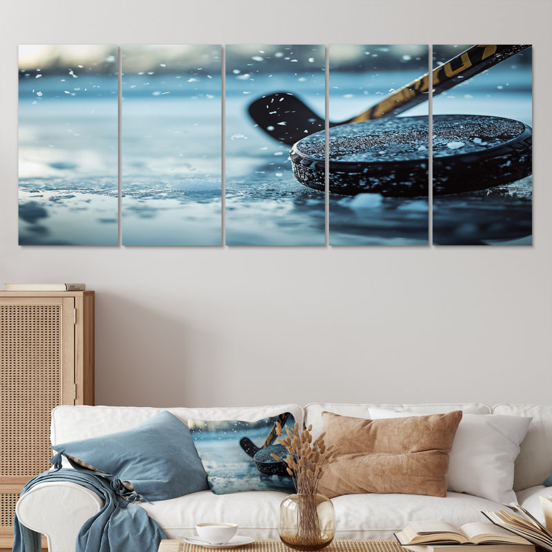 Bâton de hockey noir et caoutchouc Puck I - ensemble de reproductions d'art mural, H 28 po x l 60 po