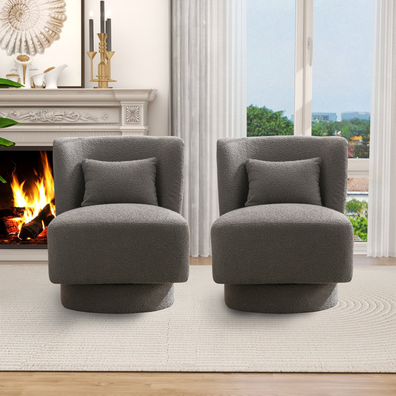 Ollia Upholstered Swivel Slipper Chair, Gray 100% Polyester