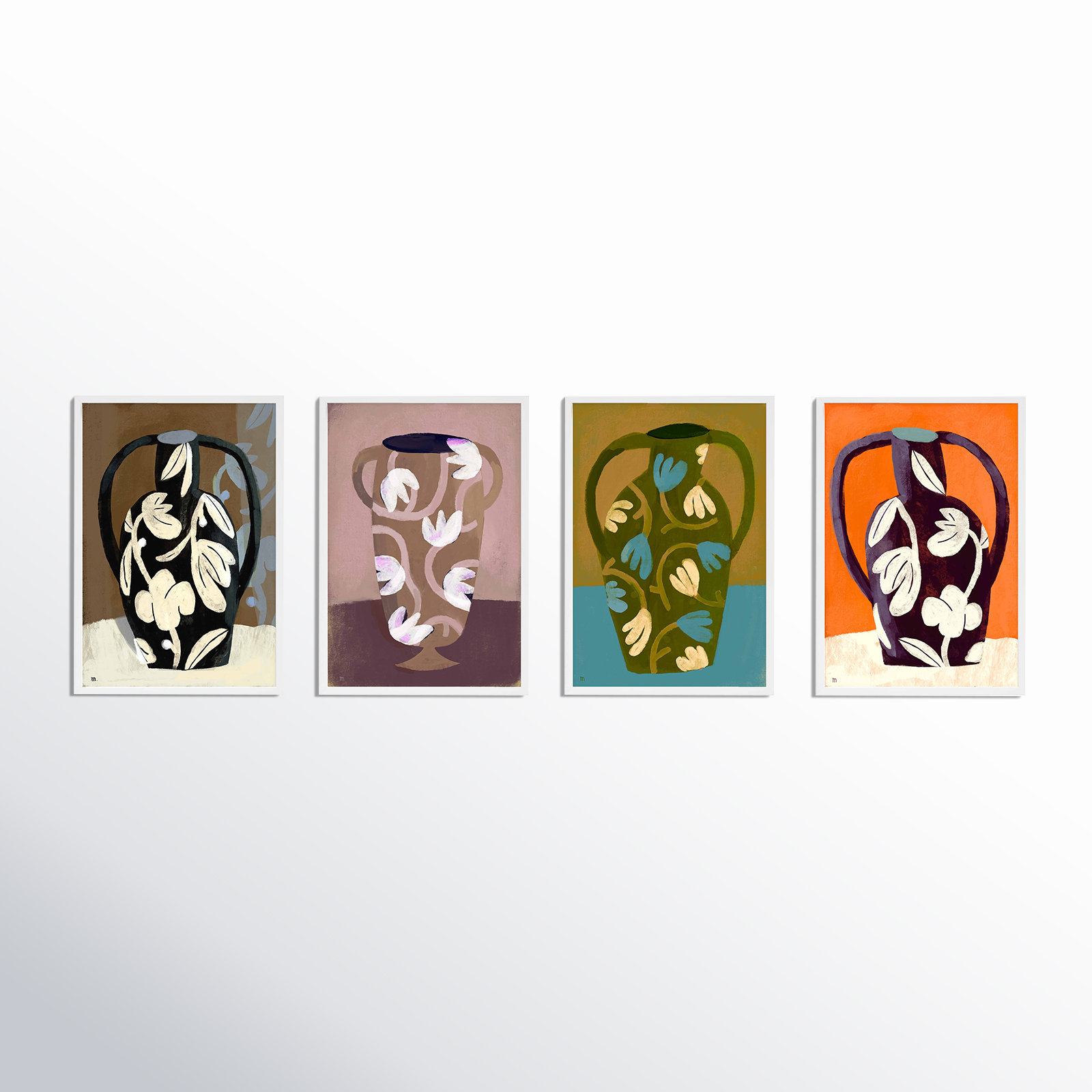 Vases 4-Piece Print Set by Marco Marella, White Framed Paper, 50" H x 35" W x 1.25" D
