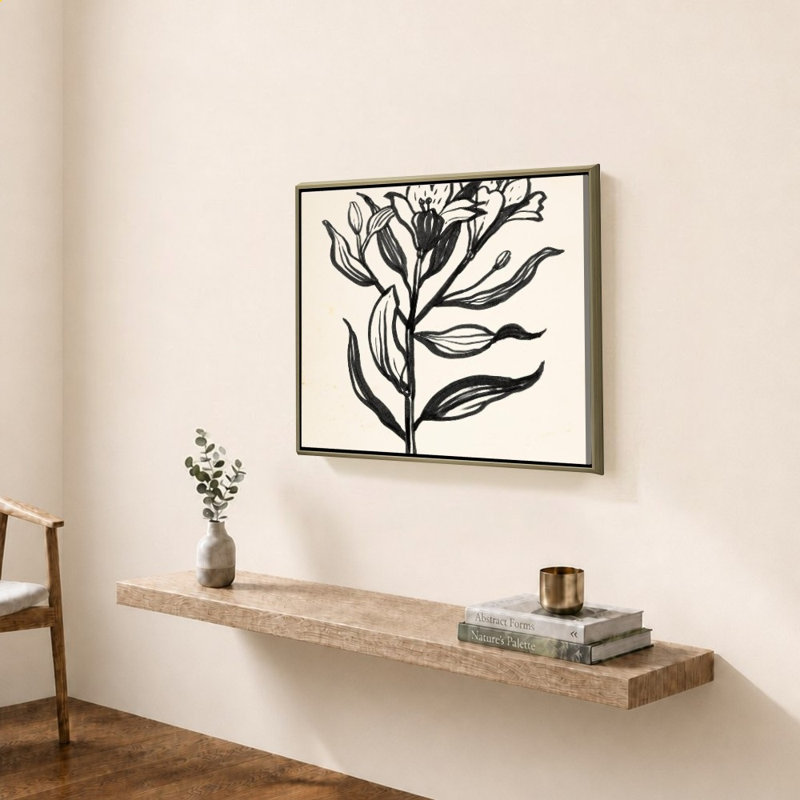 «Ink Flower I Cream» par Sara Zieve Miller - Impression sur toile, 34" H x 44" W, Champagne
