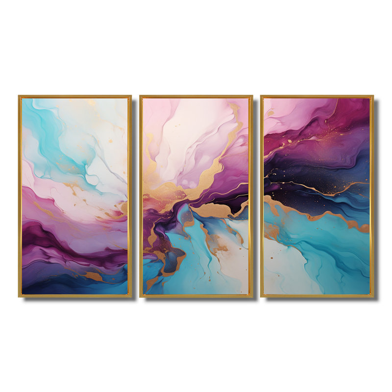 Liquide or liquide encre art - ensemble de décoration murale en marbre, Cadre flottant doré, H 28 po x l 36 po x P 1 po