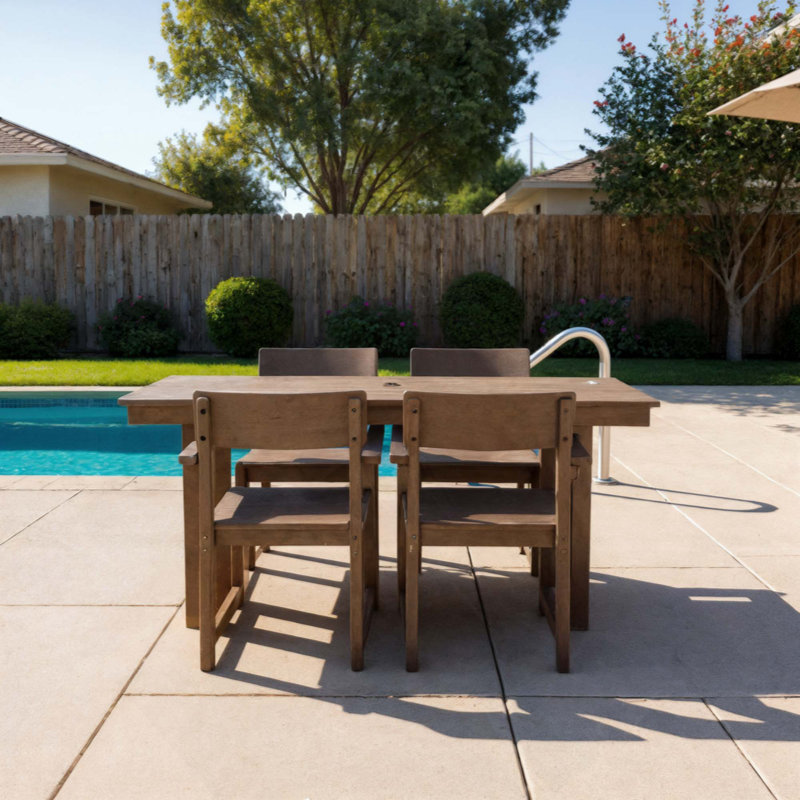 5-Piece HDPE Outdoor Dining Set – All-Weather Patio Table With Umbrella Hole & 4 Armchairs, Durable Garden Furniture For Backyard, Deck, Poolside