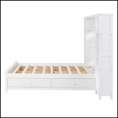 Wooden Bed with Integrated Cabinet and Shelf for Enhanced Storage and Style