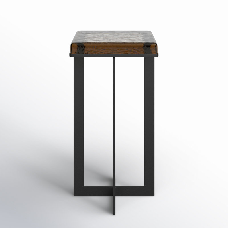 Amber Cast Glass Top Square End Table with Black Cross Legs