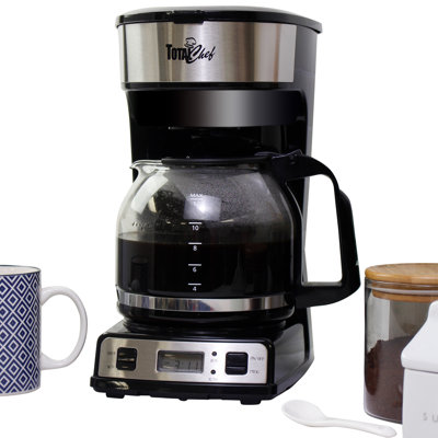 Total Chef Programmable 12 Cup Coffee Maker with Filter Black and Silver