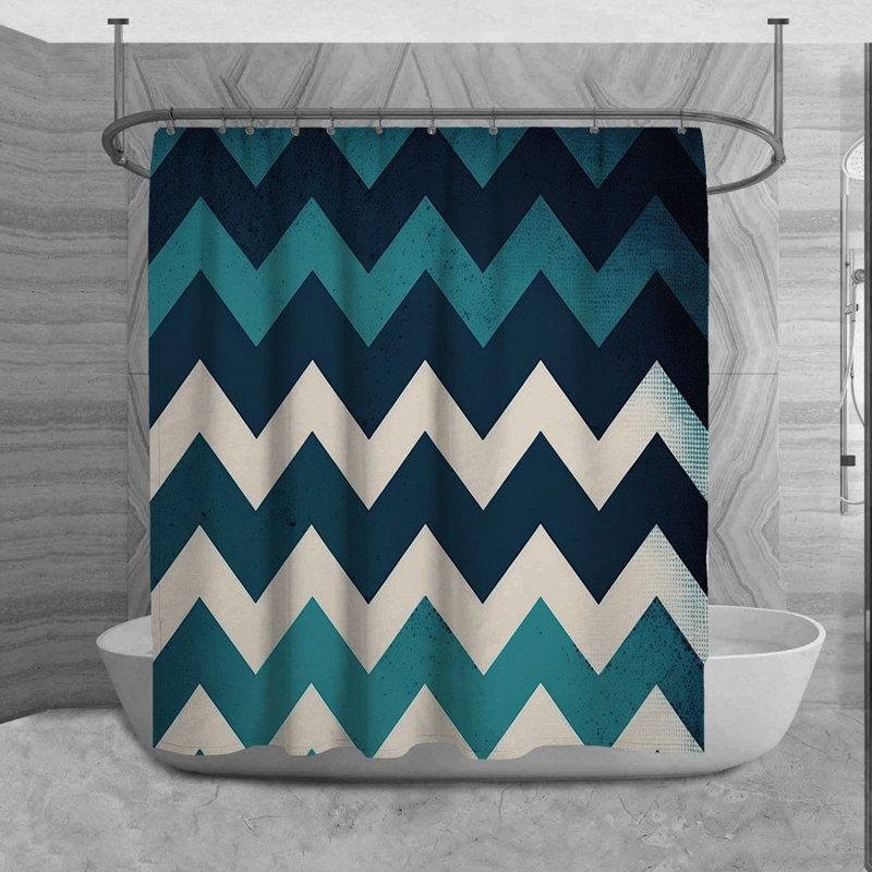 Rideau de douche Fanette, H 93 po x l 70 po, Marine / turquoise