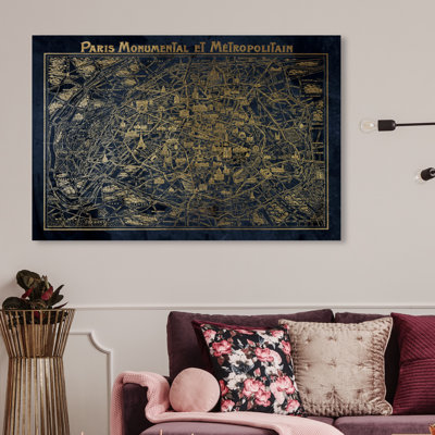 «Marine Gold Paris Map» par Oliver Gal, reproduction d'art graphique sur toile