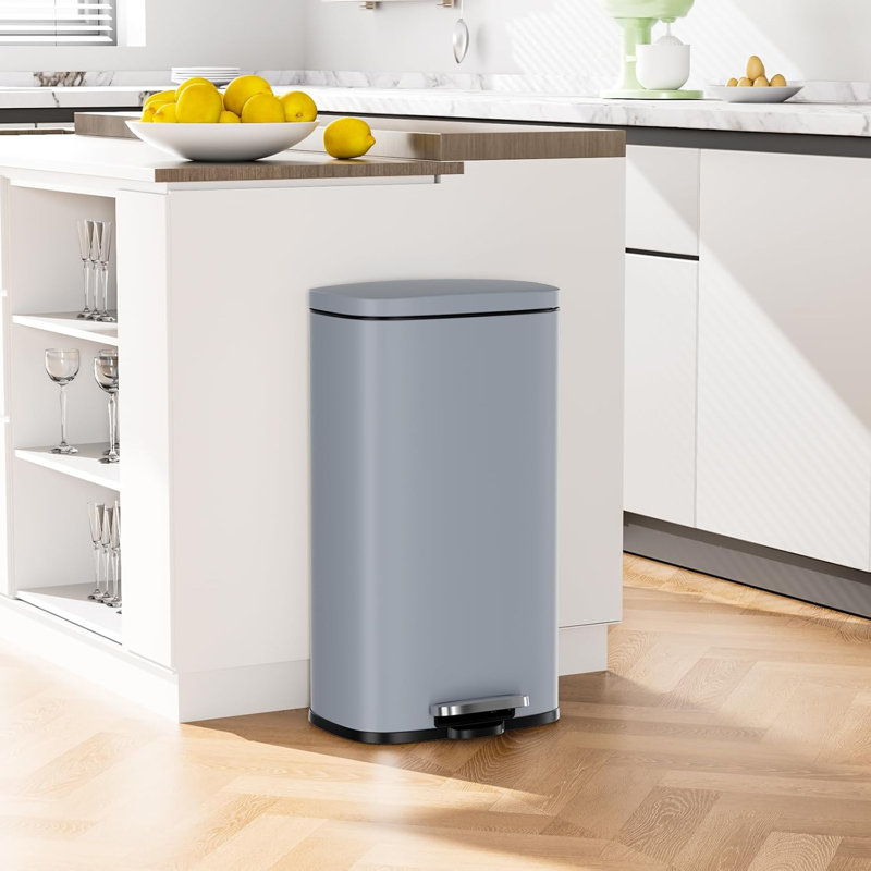 Poubelle à pédale, poubelle en acier inoxydable, poubelle à fermeture en douceur avec seau intérieur en plastique amovible, résistant aux empreintes digitales, poubelle à couvercle, combinaison pour la maison de cuisine