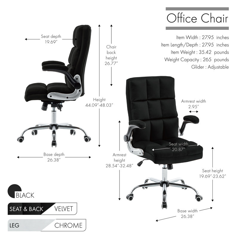 Chaise de bureau Kahaleel, Velours noir