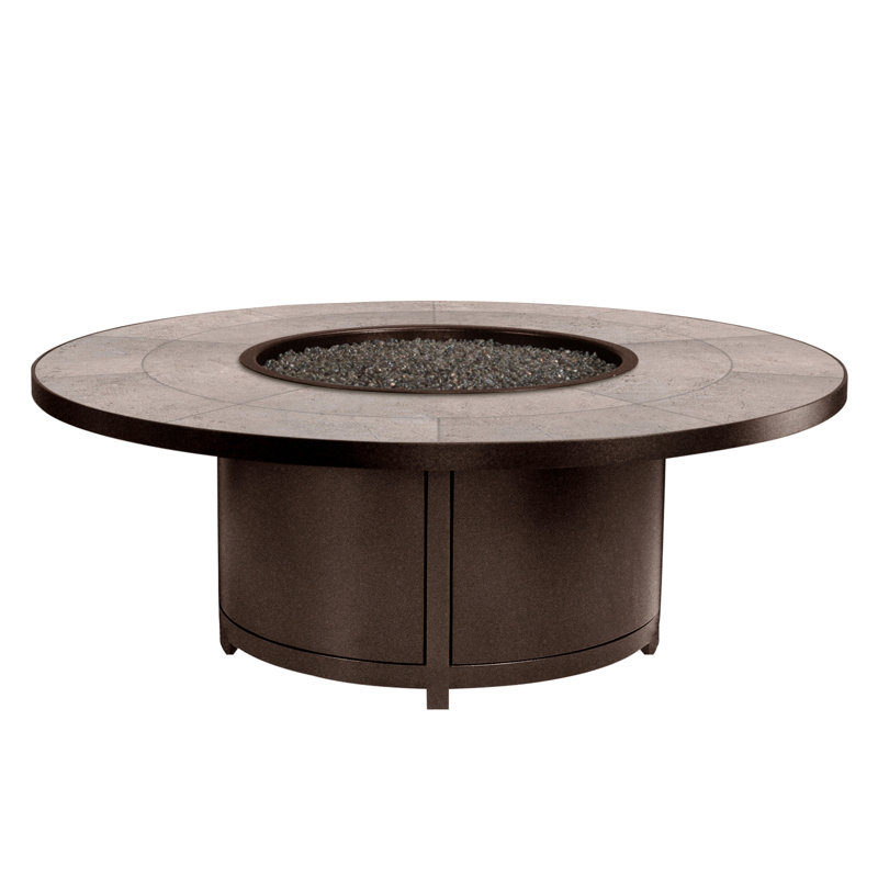Elba Aluminum Outdoor Fire Pit Table, 19" H x 54" W x 54" D, Summit Gray, Copper Creek