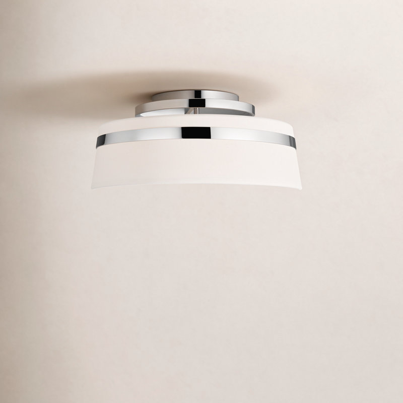 Rory Fabric Semi Flush Mount, Polished Nickel, 9.5" H x 19" W x 19" D
