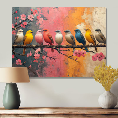 White Blue Birds On Floral Branch - Bird Wall Decor
