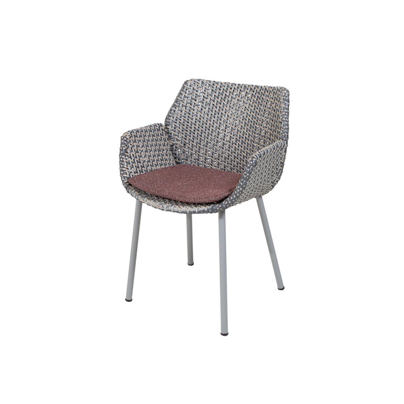 Vibe Wicker Patio Dining Armchair with Cushion, Taupe, Light Gray