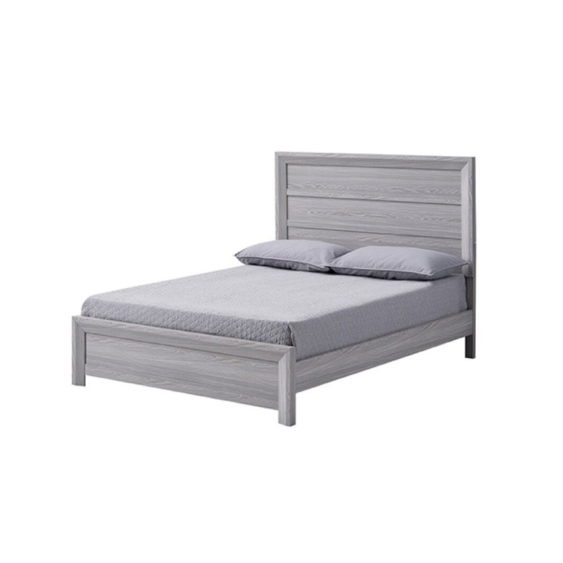 Lit Laide, tête de lit à panneau, bois de grève rustique, Crème / gris bois flotté, Double