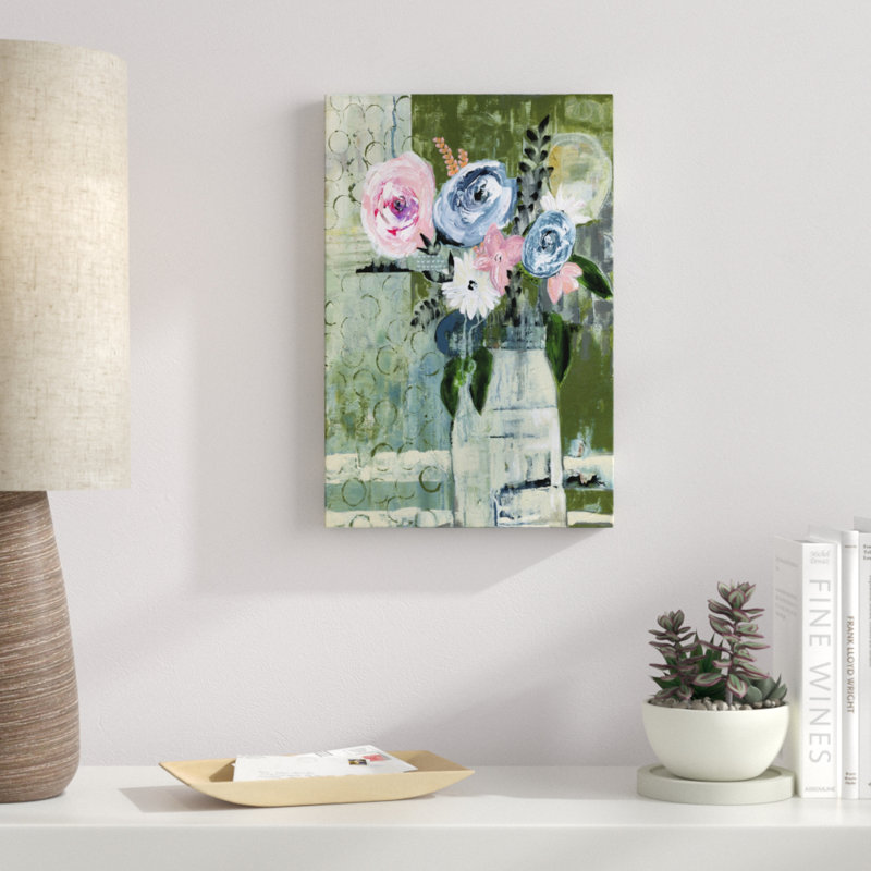 «Modern Floral Circle», peinture sur toile, H 18 po x l 12 po