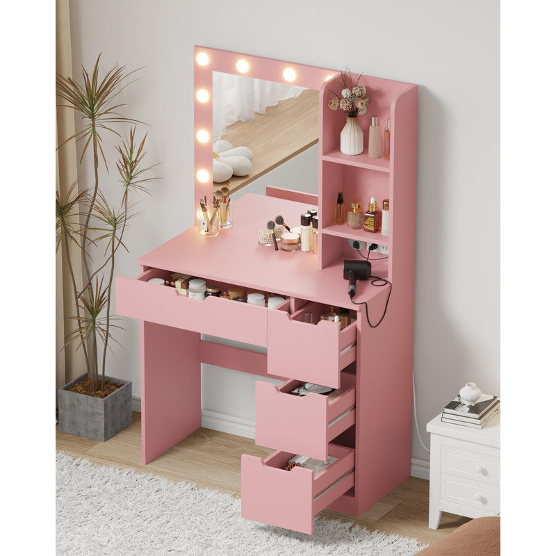 Meuble-lavabo avec miroir et lumières, Rose