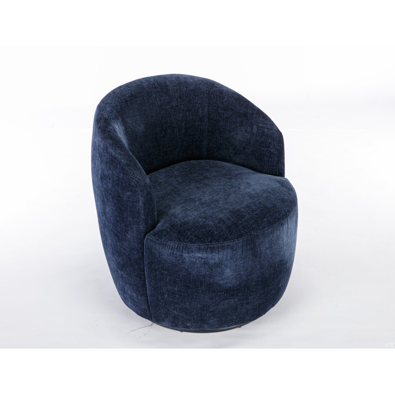 Swivel Accent Armchair Barrel Chair With Powder Coating Metal Ring, Blue Chenille