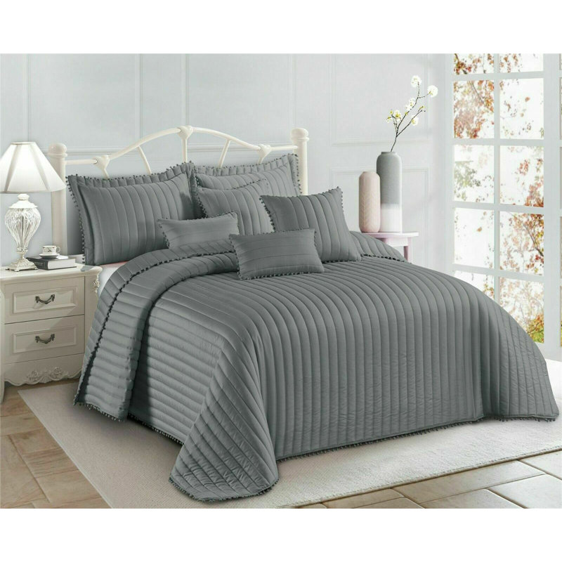 Kazanovicz Polyester No Pattern Bedspread, W200 x L200 cm, Grey