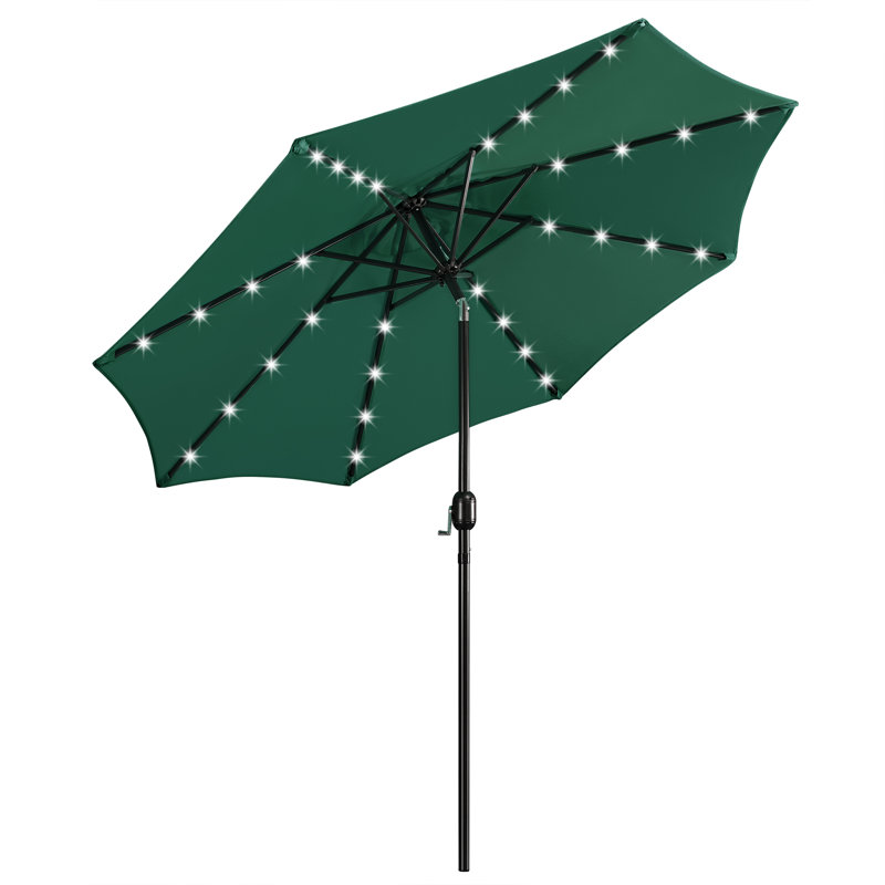 Parasol de marché 7,5 / 9 pi à DEL avec parasol de marché solaire, Gris, L 108 po x P 108 po