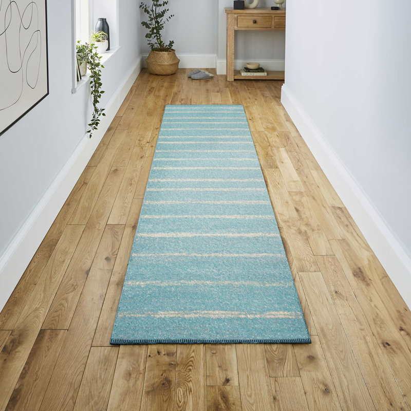 Montral Minimalist Stripe Turquoise/Cream Rug, Runner 2'2" x 8'