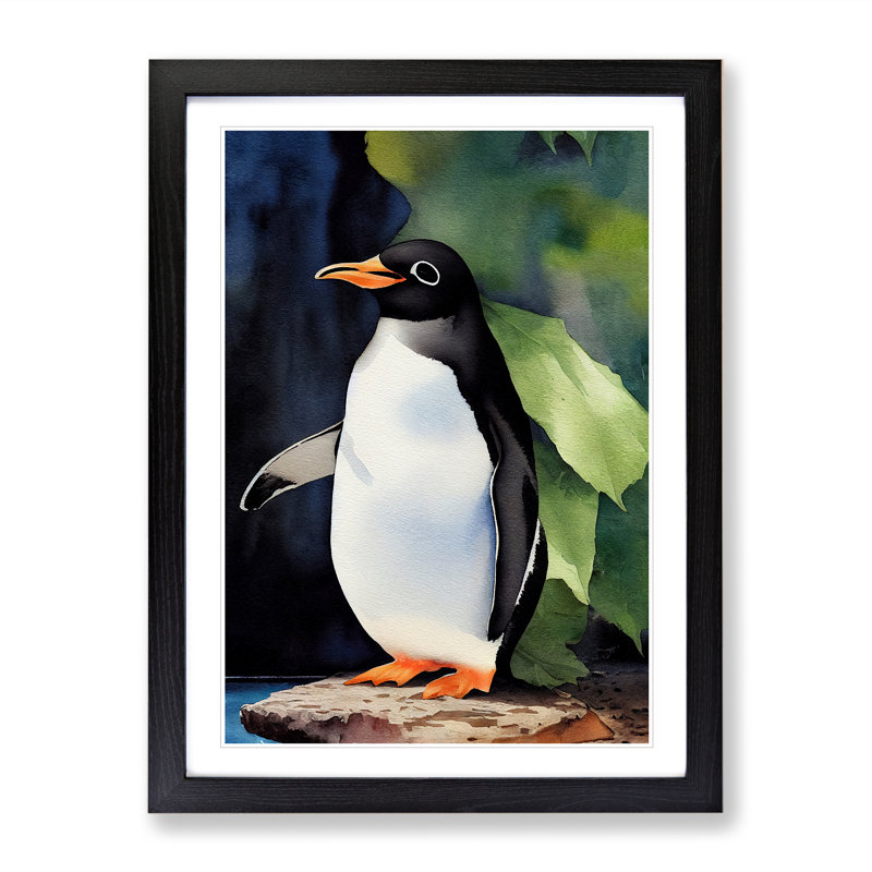 Penguin In Watercolour No.5 - Wall Art, 64cm H x 46cm W, Black Picture Frame, White