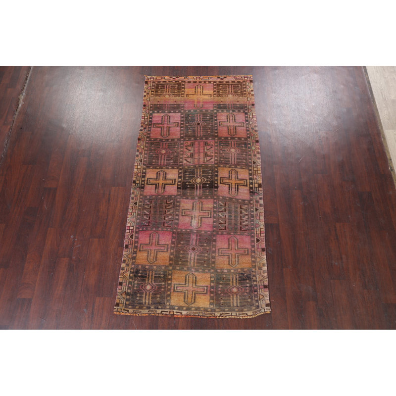 Tapis multicolore en laine noué à la main de conception unique 4 pi 0 po x 8 pi 3 po Oba