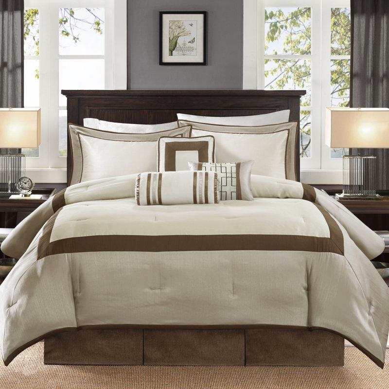 Édredon grand taupe / brun 7 pièces, literie lavable à la machine, coussins décoratifs rehaussent le style, pièce pour lit, palette de couleurs, ajout de charme,