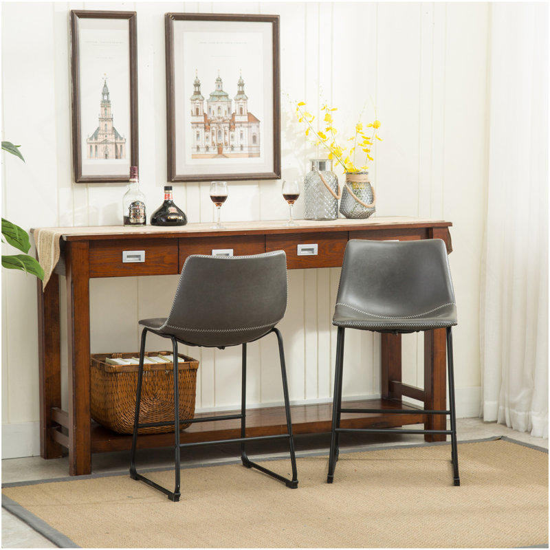 Ensemble de 2 tabourets de comptoir en similicuir Lotusville, gris antique, Tabouret de comptoir (siège d'une hauteur de 24,5
