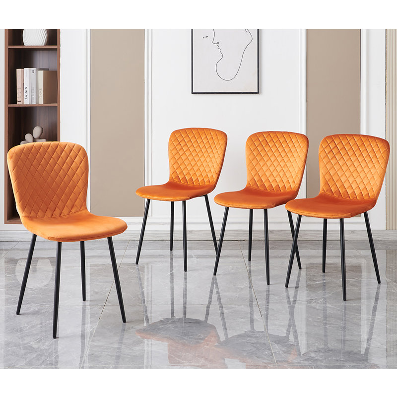 Modern Upholstered Armless Velvet Dining Chairs, Orange