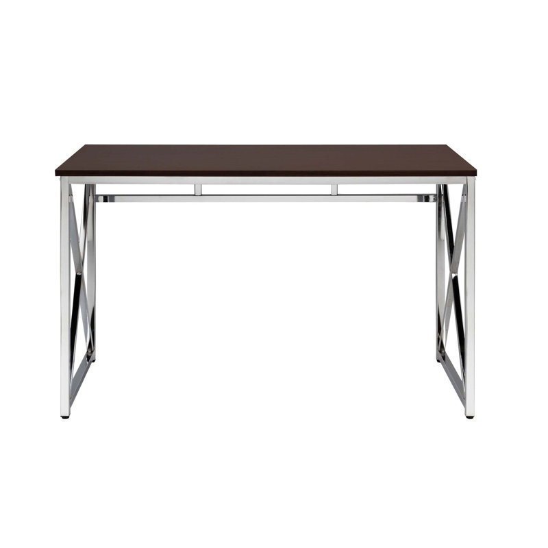 Le bureau de travail Madison avec cadre chromé et plateau en panneau de fibres à densité moyenne durable est parfait pour les bureaux à la maison modernes et élégants.
