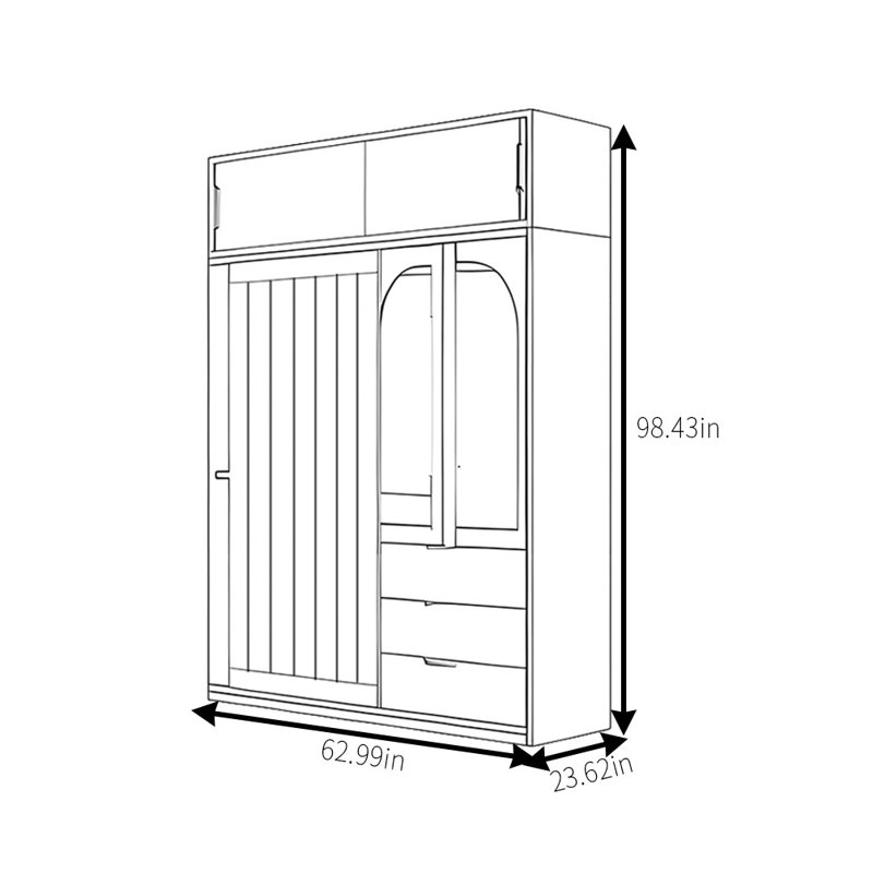 Retro Simple Push Pull Wardrobe, 98.43" H x 62.99" W x 23.62" D