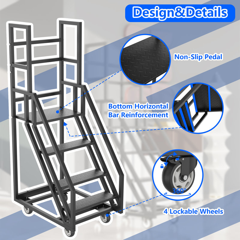 HillhutApex 3-Step Folding Aluminum Step Ladder – 330 Lbs Capacity, Anti-Slip Wide Pedals, U-Shape Handgrip, Black & Woodgrain