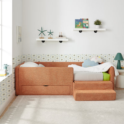 Safe Multi-functional Kids Beds With Storage, Boucle Fabric Cozy Sofa