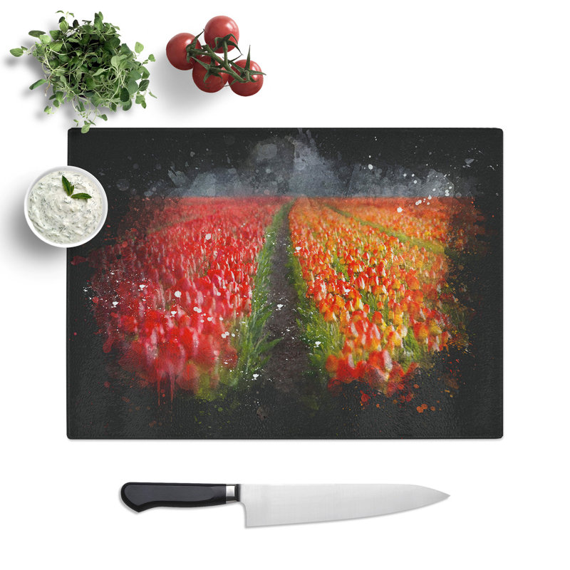 Field of Tulips Paint Splash Chopping Board, 0.4cm H x 28.5cm W x 39cm L