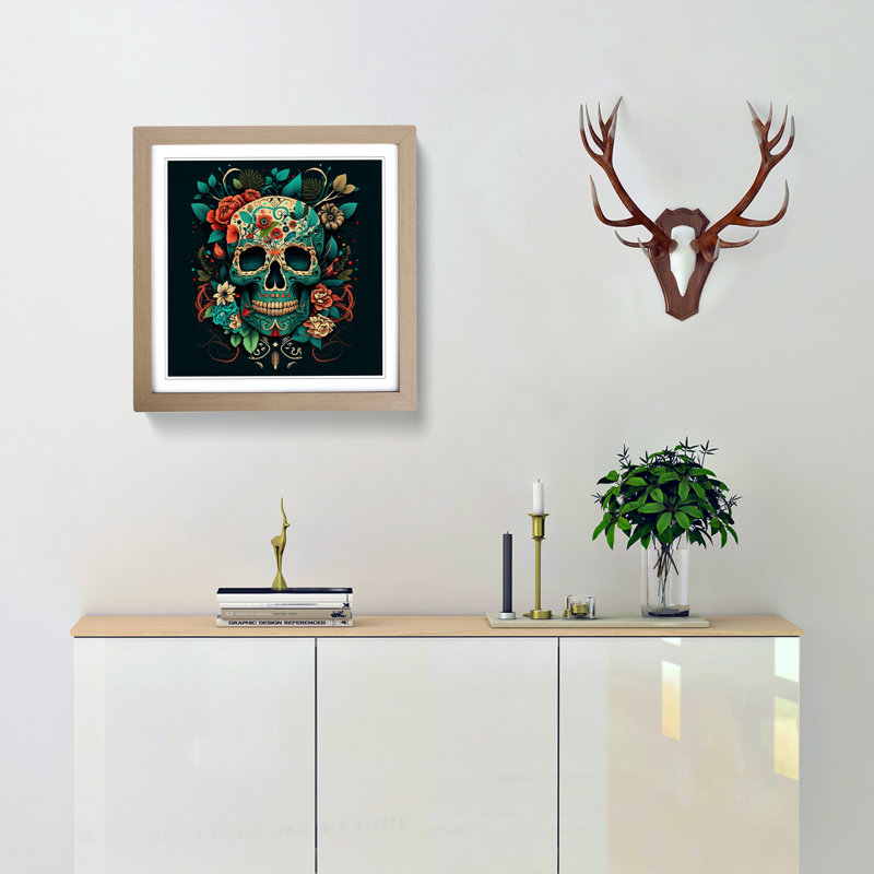 Sugar Skull - Framed Print, Oak