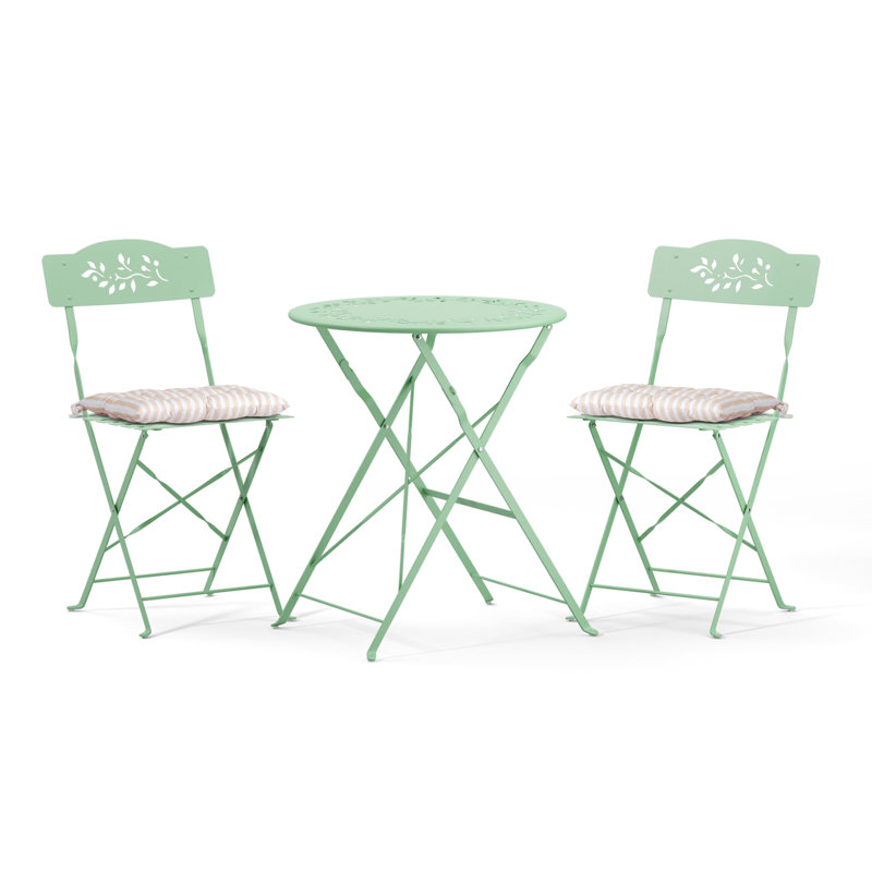 3-Piece Bistro Set With Seat Cushions,Light Green, Light Green