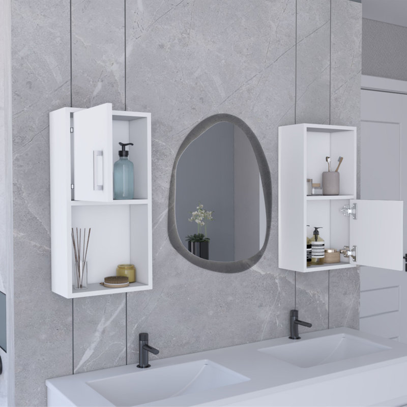 Oba 2-Pc Wall-Mounted Bathroom Medicine Cabinet With Open And Closed Storage, White