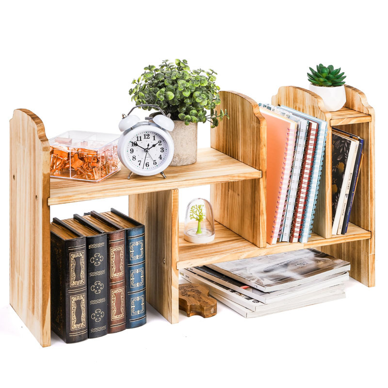 Adjustable Desktop Storage, Wood Display Bookshelf With 7 Compartments, Expandable Desk Shelf Hutch, Office Storage Rack For Desk Table Storage And Organization
