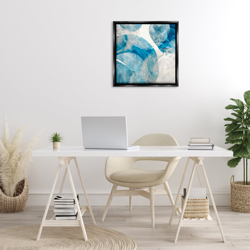 "Opaque Blue Spheres" par Jeff Iorillo, H 25 po x l 25 po, Cadre flottant noir de jais