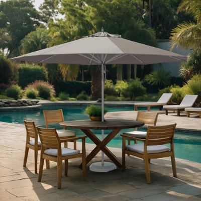 Parasol de patio en aluminium blanc 11 pieds avec nervures en fibre de verre et poulie