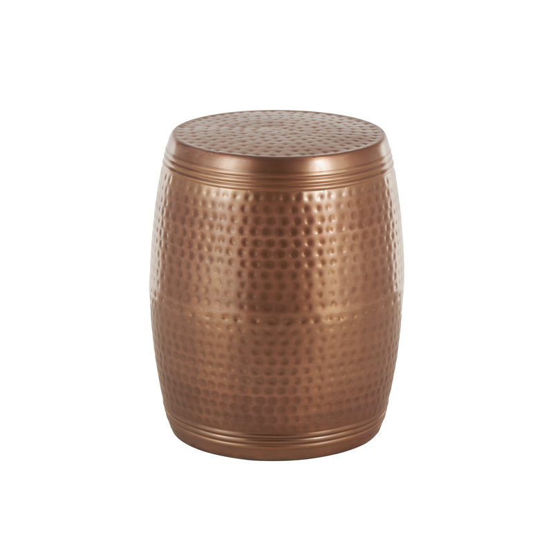 Beardall Aluminum Drum Shaped Accent Table with Hammered Design, Copper, 19" H x 14" W x 14" D