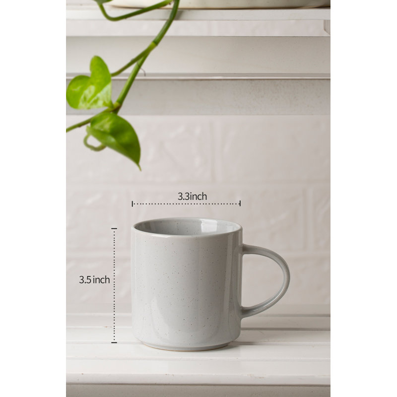 Light Gray Ceramic 14oz Coffee Mugs with Speckled Design, Set of 4