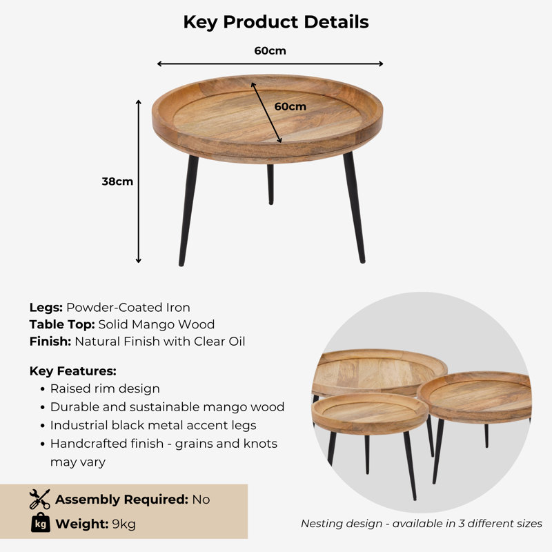 Sitkin Round Coffee Table Large, 38cm H x 60cm L x 60cm W