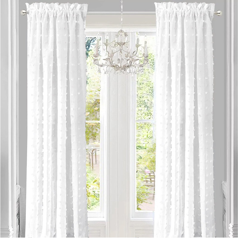 White Sheer Linen Velvet Rod Pocket Kids Window Panels