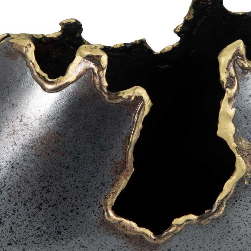 Black Modern Glam Metal Vase with Sculptural Rim Detailing - 10.5" Tall Decorative Accent for Home or Office