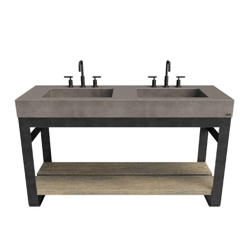 Outland 60'' W Double Vanity, Storm, Polished Chrome, 2 Single Hole