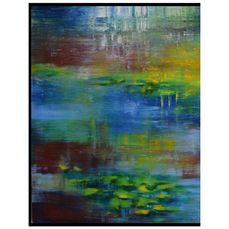 Feuilles flottantes de lotus | Huile sur toile tendue | Par Survo P Basu
