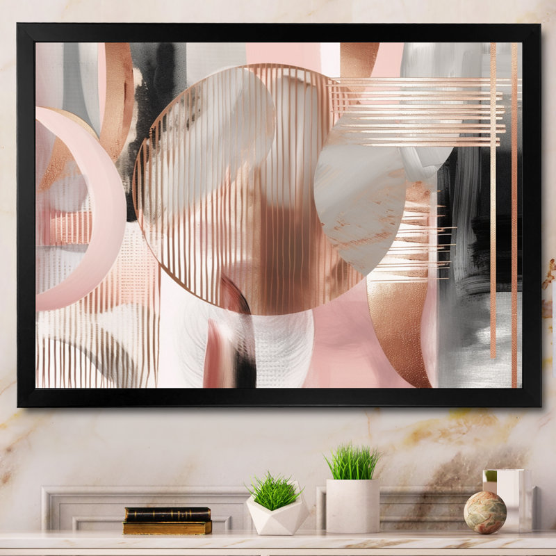 Rayures et lignes roses, art moderne IV - formes abstraites, décoration murale transitionnelle, H 16 po x l 32 po