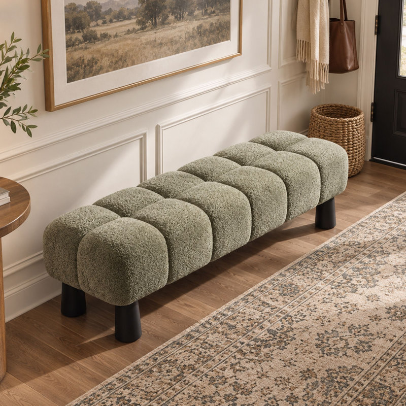 Fabric Upholstered Bench, Vert