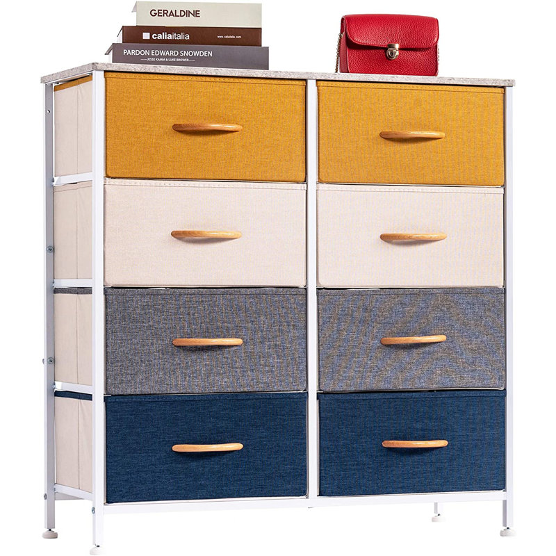 Yanetzy Steel 31.5'' W 8 - Drawer Dresser, Yellow/White/Grey/Blue